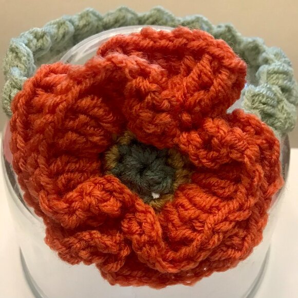 New Baby Headband Floral Orange & Green Poppy Handmade Fits Baby 6–12 mos. - Picture 4 of 4